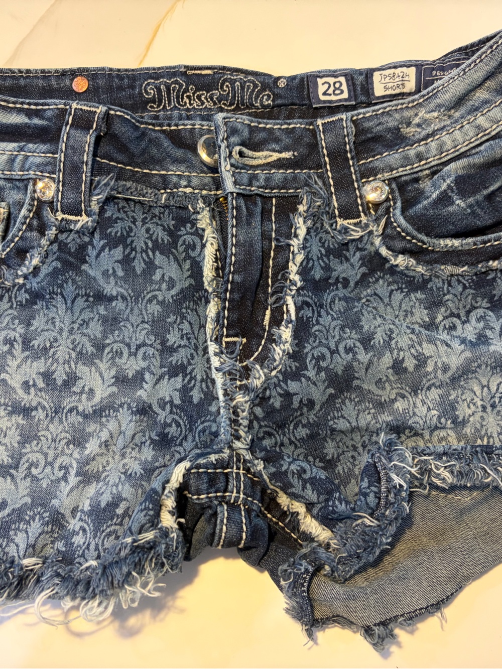 Miss Me Dark Blue Denim Jeans with Embroidered Waistband